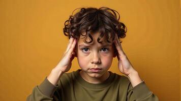 Boy Holds Head in Discomfort photo