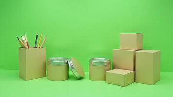 Craft Materials Still Life Against Green Background photo