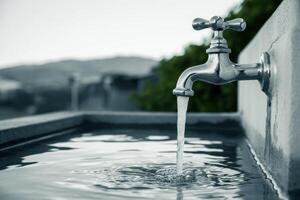 Close-Up Of Water Flowing Into Calm Reflective Surface In Outdoor Setting photo
