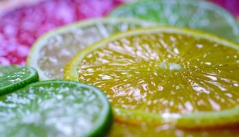 A close up of a slice of lime and a slice of orange photo