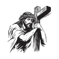 Carrying Cross Jesus Religious image on white background vector