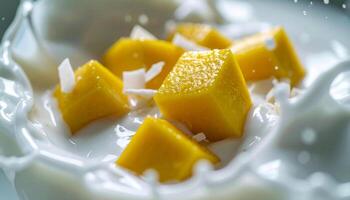 Mango cubes in milk photo
