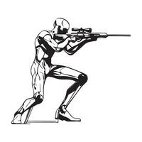 Robot Holding A Gun Image isolated on white background. vector