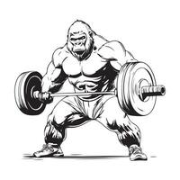 Gorilla Work Out, Barbell Lifting image. Gorilla Lifting Weight Stock Illustrations. vector