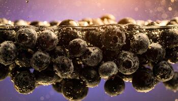 Blueberries in water with bubbles and bubbles photo