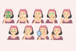 Complete Skincare Routine Steps Illustrated vector
