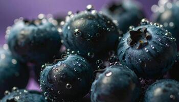 Blueberries are shown with water droplets on them photo