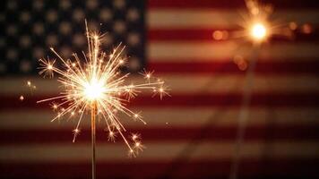 Cinematic Celebration with Sparklers on American flag background. Generated Image photo