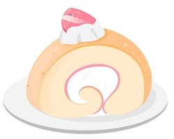 A slice of cake roll with strawberry on it vector