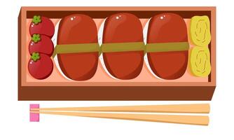 Bento with chopsticks japhenese food illustration with white background vector