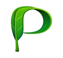 Nature green leaf font, tree typeset letter P vector