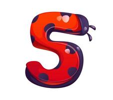 Ladybug beetle cartoon font typeset digit 5 five vector