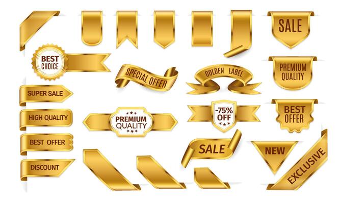 Luxury golden labels, sale tags and seal set