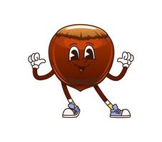 Cartoon groovy hazelnut nut character vector
