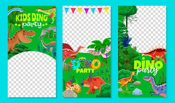 Kids dino party flyer template, funny dinosaurs