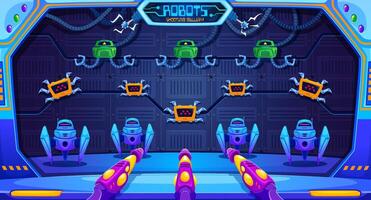 Robot hunting carnival shoot game, amusement park vector