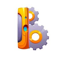Robot font, cartoon type of cyborg gear and wheels vector