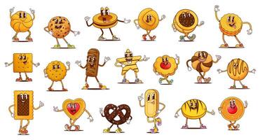 Funny groovy cookie and bakery food characters vector