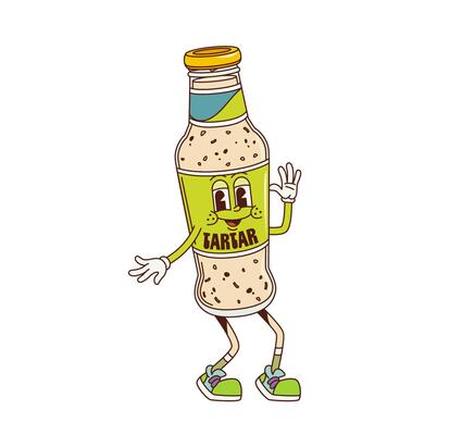 Cartoon groovy tartar sauce character, funny face
