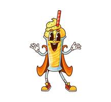 Cartoon groovy milkshake character in wizard cape vector