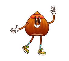Cartoon groovy hazelnut nut and seed character vector