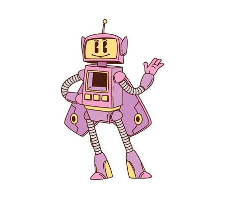 Cartoon funny groovy robot, woman droid character