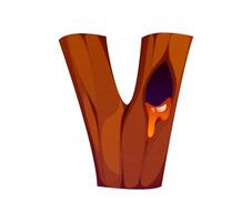 Honey font type, tree hollow hive letter V vector
