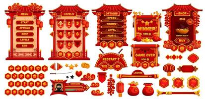 Chinese gui game user buttons and frames asset vector