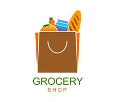 Grocery shop icon of shopping paper bag with food vector