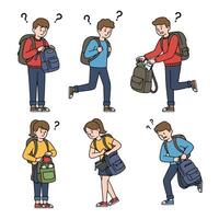 Confused Students with Backpacks Question Mark Overhead vector