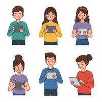 People using tablets digital communication concept vector