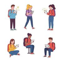 Students using tablets for learning and education vector