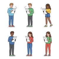 People reading documents with various emotions vector