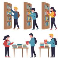 People in library choosing books for reading vector