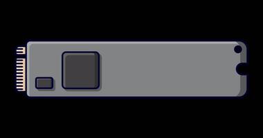 Solid state drive animation. Drive ssd storage animation. SSD M.2 illustration. Computer hardware components. Flat cartoon style. Transparent background with alpha channel, video