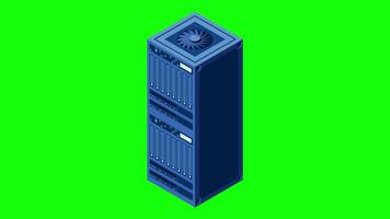 Isometric server animation. Network server room. 3D computer equipment. Storage database. Isometric technology. 4K animated in isometric style, video