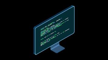 Isometric monitor animation. Computer monitor isometric desktop. Modern monitor. Motion graphic. Transparent background with alpha channel. video