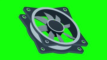 Isometric computer fan animation. Computer fan cooler. Isometric of PC case fan. Computer hardware components. 4K video