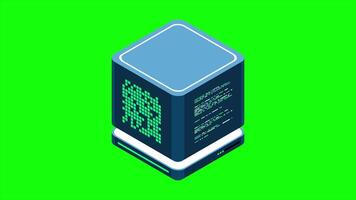Isometric futuristic server animation. Isometric database or data center. Abstract blockchain. Computer storage. Cloud storage. 4K animated in isometric style, video