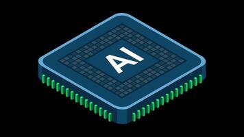 Isometric artificial intelligence chip animation. Artificial intelligence concept. Futuristic microchip processor. Motion graphic. Transparent background with alpha channel. video