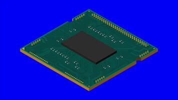 Isometric processor animation. Central processing unit or CPU. Computer hardware components. Semiconductor technology concept. 4K video
