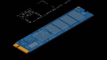 Isometric solid state drive animation. Drive ssd storage illustration. SSD M.2 animation. Computer hardware components. Transparent background with alpha channel, video