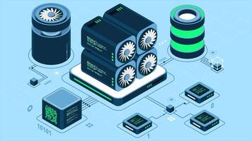 Isometric blockchain animation. Isometric cryptocurrency. Platform creation of digital currency. Big data technology in isometric. 4K animated in isometric style. video