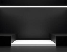 Empty black and white stage illuminated by a led strip light photo