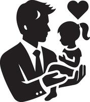 a silhouette of a man holding a baby with a heart vector