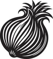 an onion is shown in a black and white drawing vector