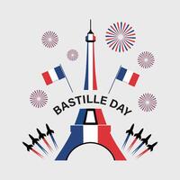 french flag and fireworks on the eiffel tower vector