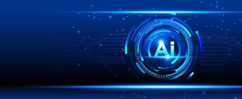 Artificial intelligence technology with futuristic rings and light effects on dark blue background for presentation vector