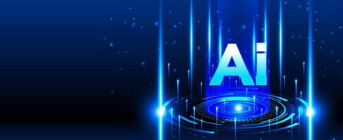 Dark blue artificial intelligence technology background with futuristic rings and light effects for presentation vector