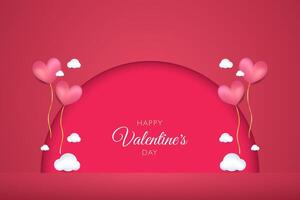 Valentine's day background with balloons and clouds vector